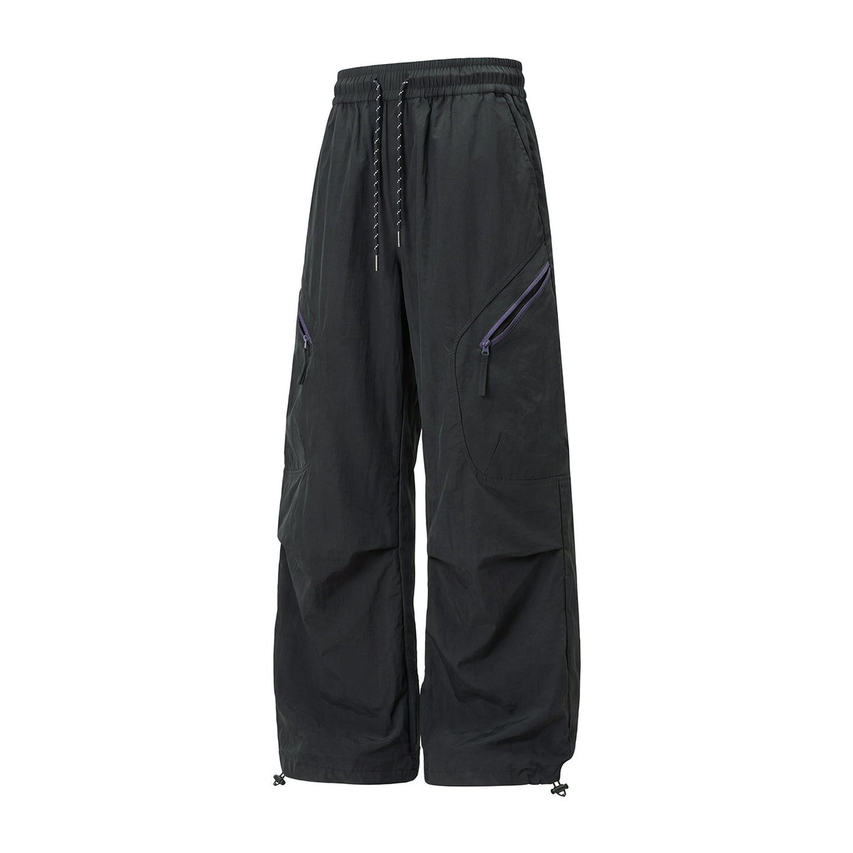 Unisex Wide Outdoor Cargo Pants with Drawstring Waist, Angled Zipper Pockets, and Adjustable Leg Opening EVA-US