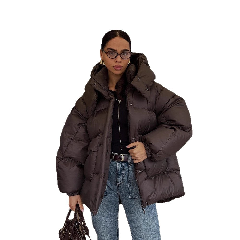 Women's Oversize Quilted Jacket with High Shawl Collar and Padded Filling EVA-US