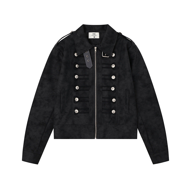 Women Military Inspired Short Jacket with Zipper, Decorative Button Plackets and Epaulettes EVA-US
