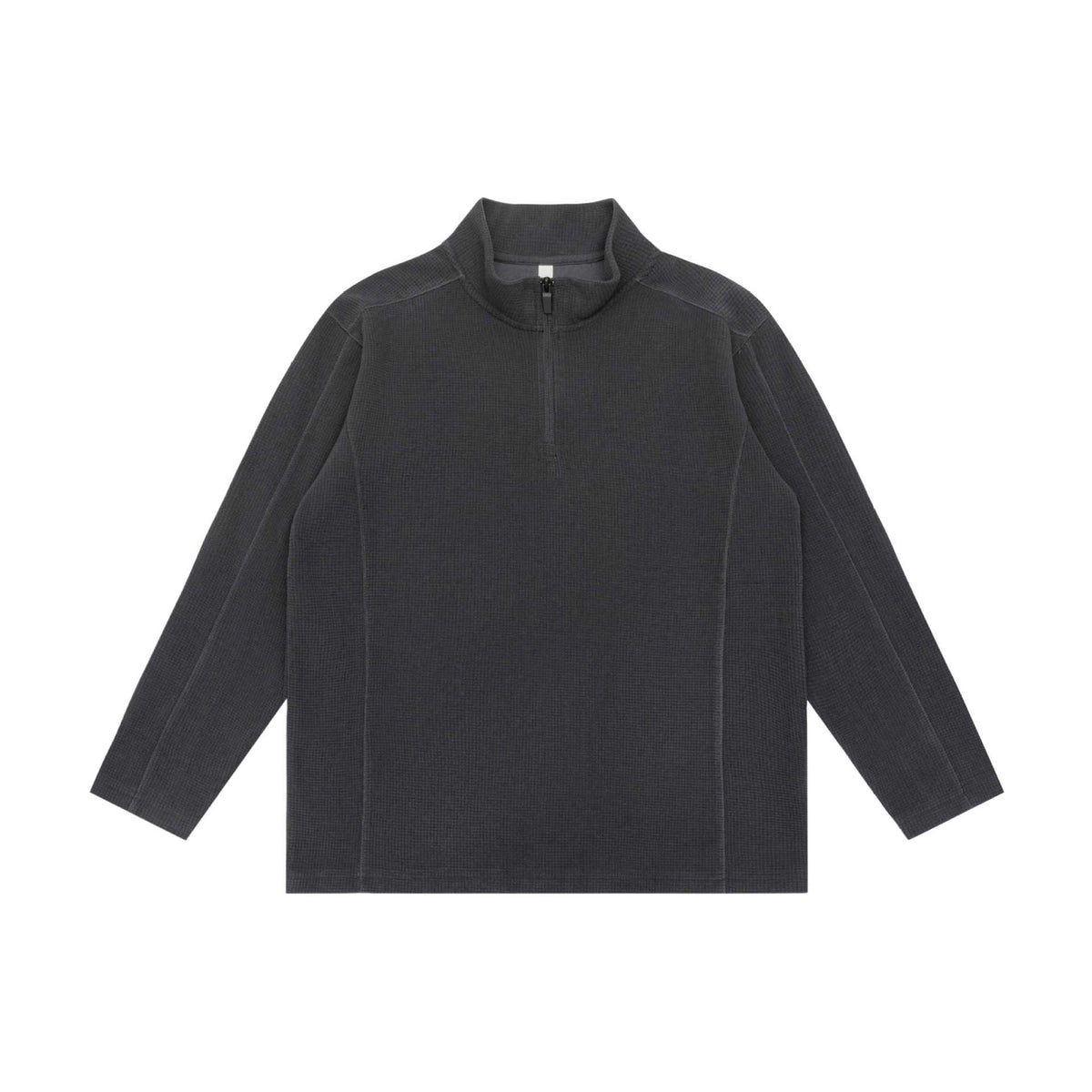 Unisex Waffle Structure Half-Zip Pullover with Troyer Collar and Relaxed Fit EVA-US