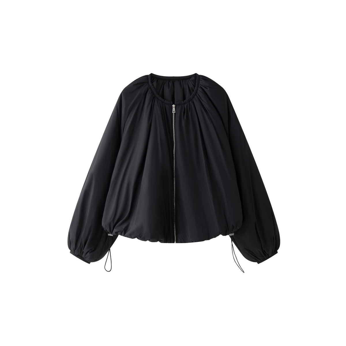 Women's Voluminous Bomber Jacket in Cape Style with Balloon Sleeves and Drawstring EVA-US
