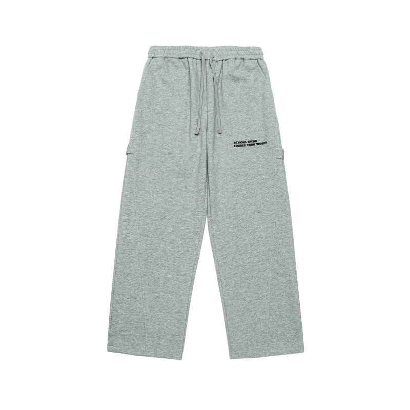 Unisex Wide Cropped Sweatpants in Cargo Style with Drawstring Waistband and Patch Pockets