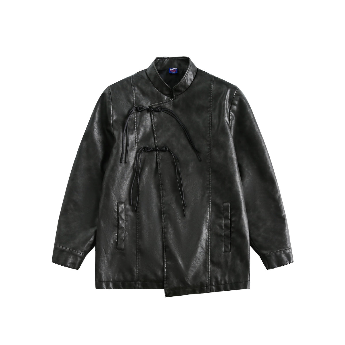 Men's Short Leather Look Coat in Vintage Style with Chinese Knot Closures EVA-US