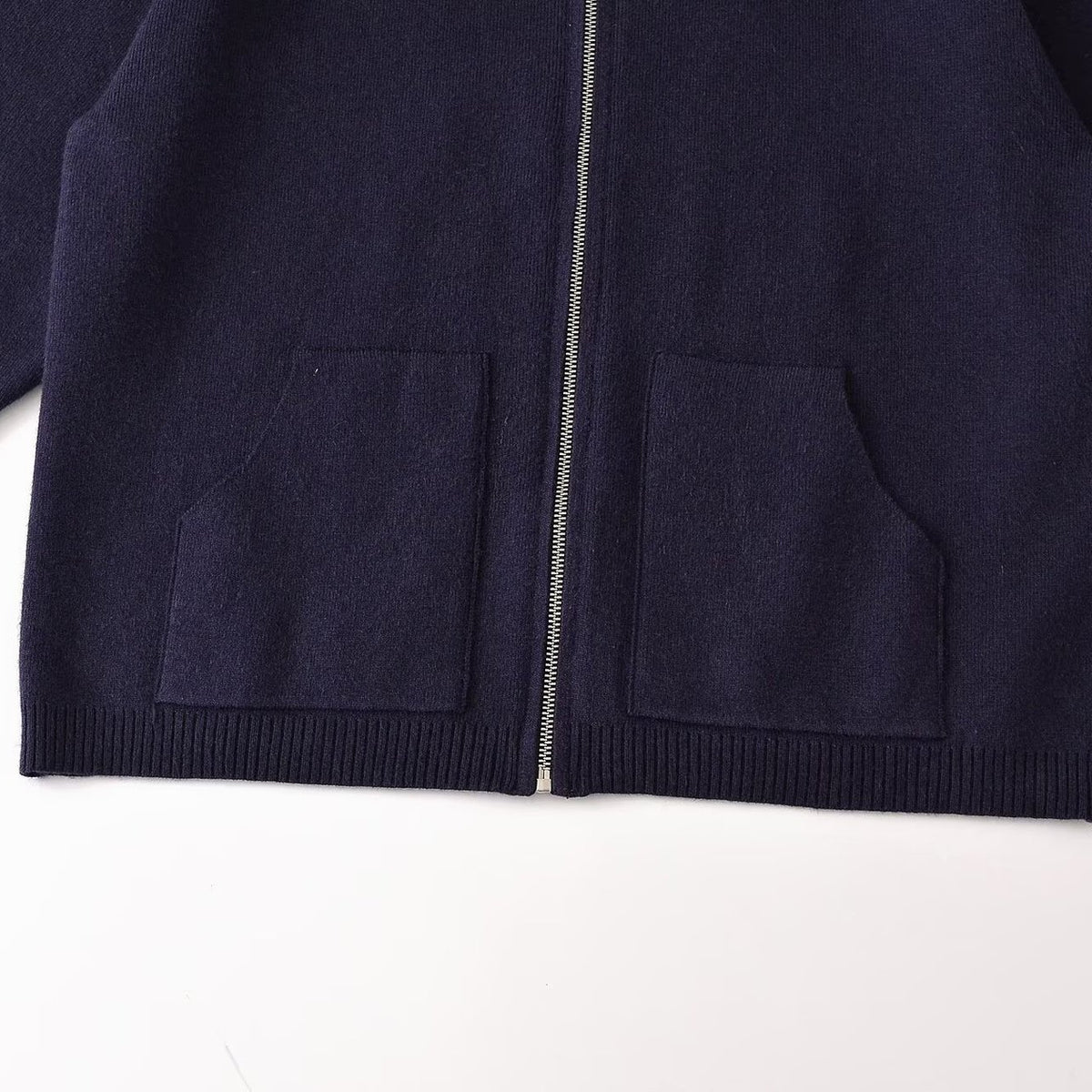 Women's Chunky Knit Oversized Zip Jacket with Stand-Up Collar and Patch Pockets EVA-US