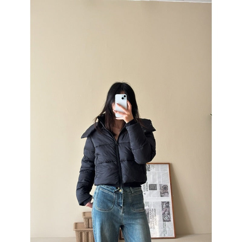 Ladies Short Quilted Cropped Jacket with Wide Lapel EVA-US
