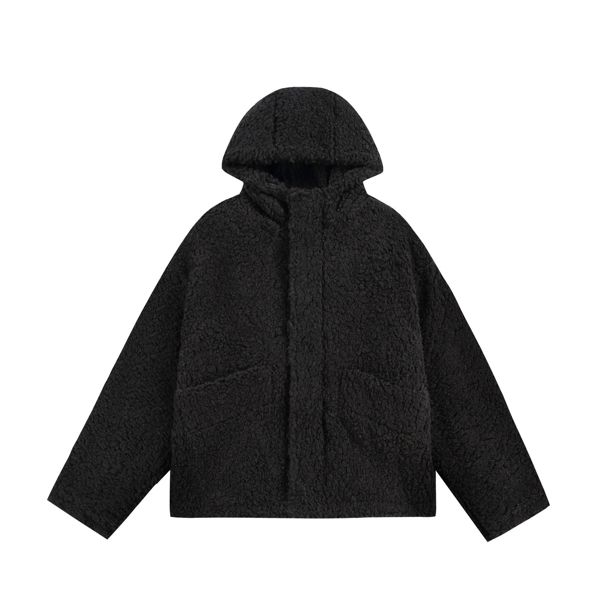 Women's Oversize Sherpa Hoodie with Concealed Front Flap and Patch Pockets EVA-US