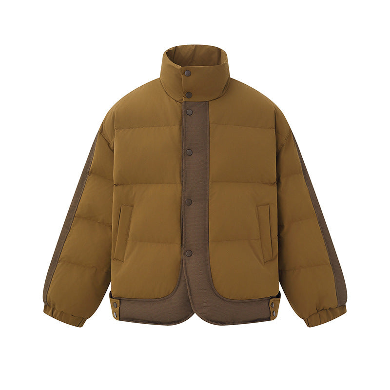 Unisex Short Cut Boxy Quilted Jacket with High Stand-Up Collar and Snap Button Placket EVA-US