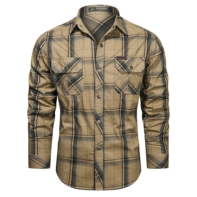 Men's checked flannel outdoor shirt with reinforced flap chest pockets and ergonomic back detail EVA-US