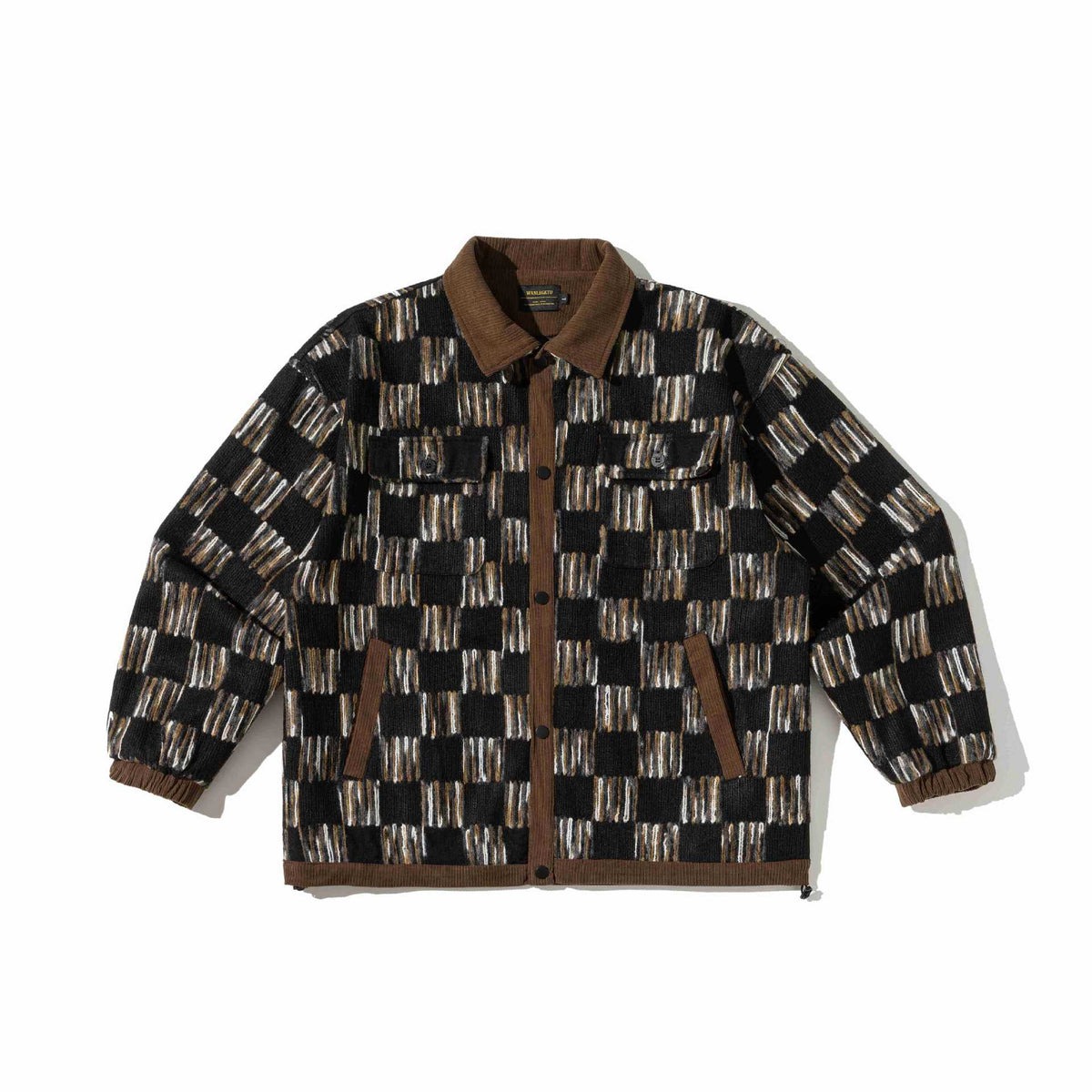 Men's patterned wool blend overshirt jacket with cord collar and flap pockets EVA-US