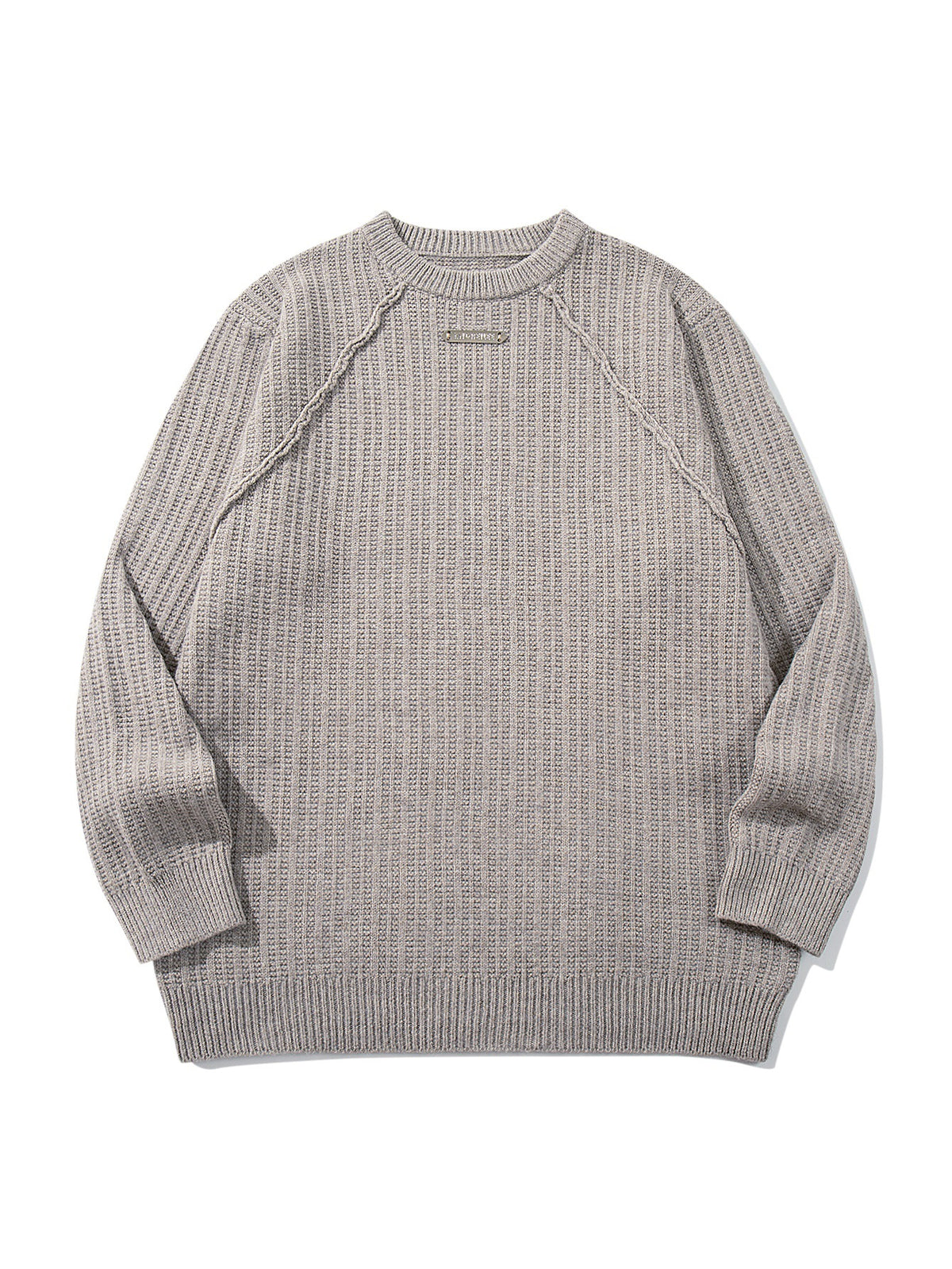 Unisex Structured Waffle Knit Crew Neck Sweater with Raglan Sleeves and Metal Logo EVA-US