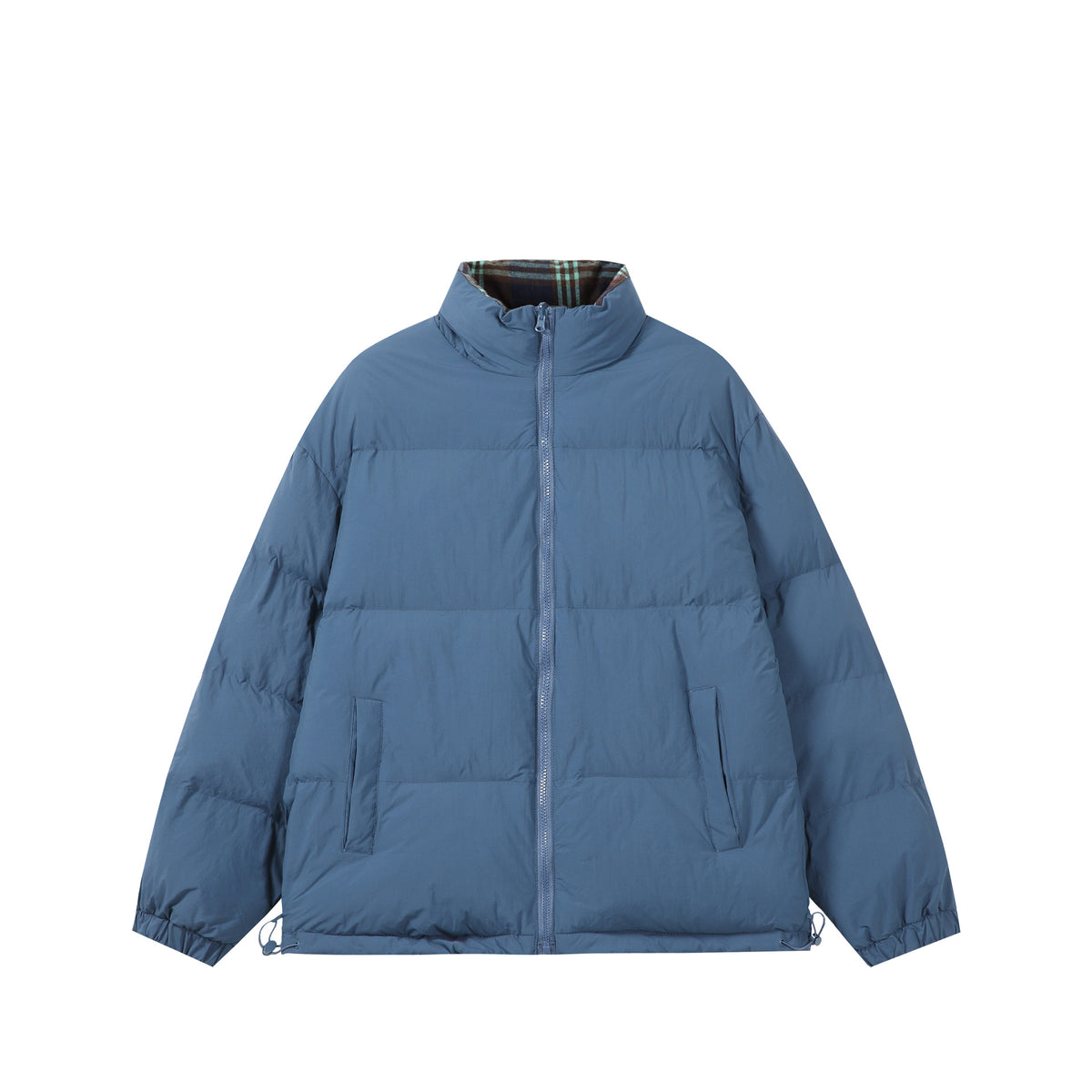 Unisex Boxy-Short Parka with quilted insulation, drawstring hem and plaid lined collar EVA-US