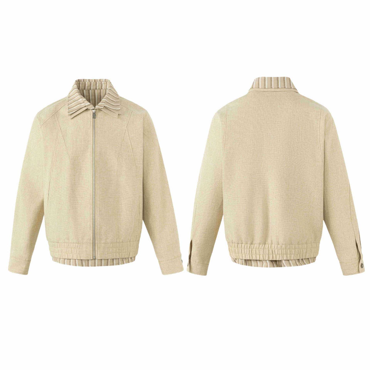 Women's Lightweight Boxy Blouson Jacket in Linen Look with Striped Inner Collar EVA-US