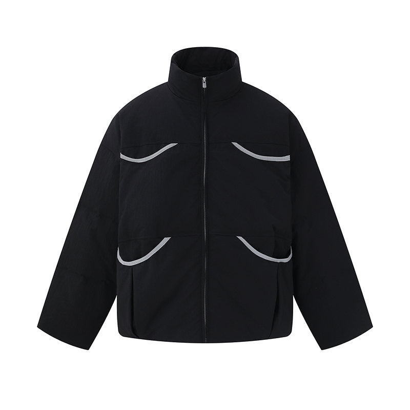 Men's short-cut quilted winter bomber jacket with stand-up collar and contrast-trimmed pockets EVA-US