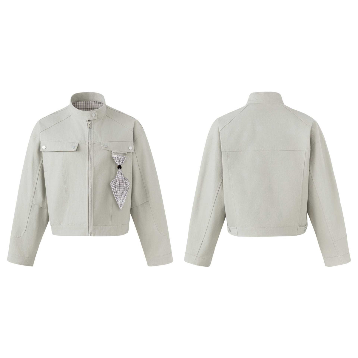 Women's short field-style blouson with stand-up collar, breast pockets, and detachable EVA-US pendant