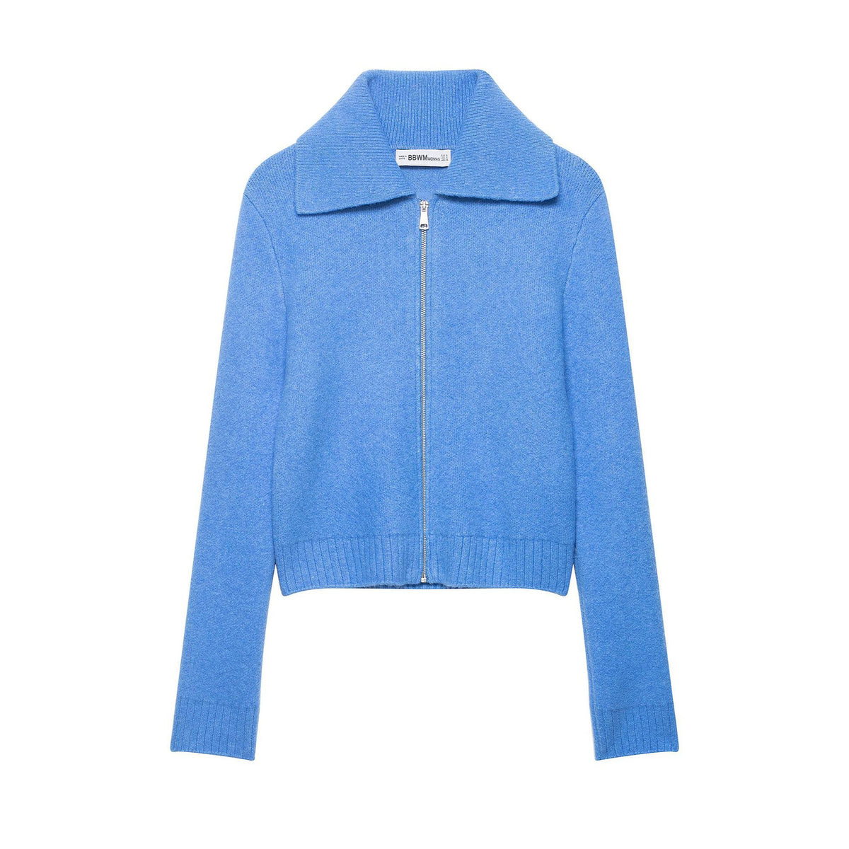 Women's chunky knitted short jacket with zipper, wide collar and ribbed hem EVA-US