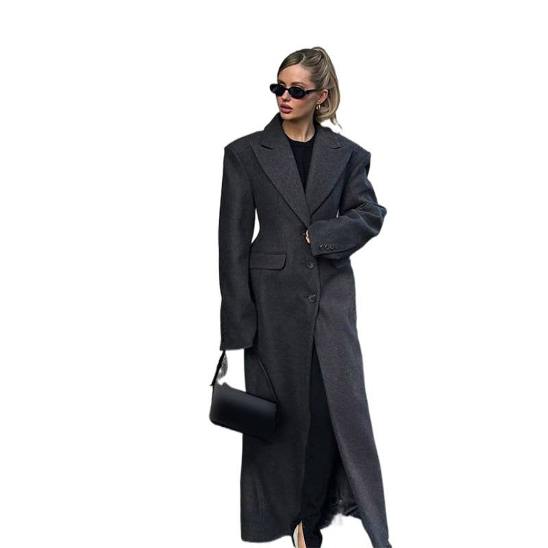 Women's Maxi Wool Coat with Oversized Cut and Structured Shoulder Area EVA-US