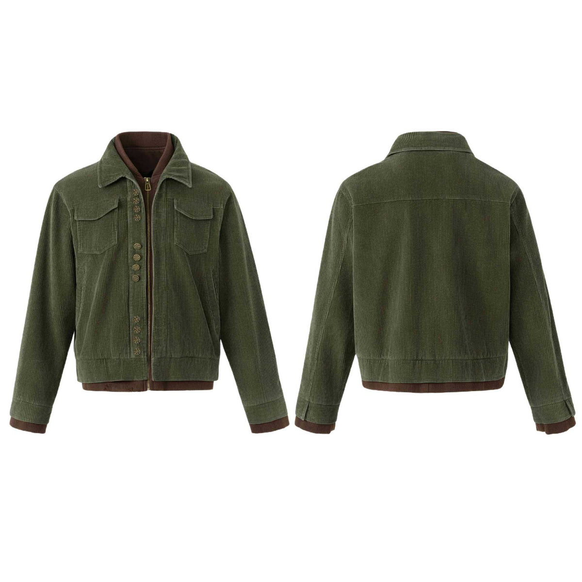 Men's short jacket made of corduroy with decorative button placket and inner zip.