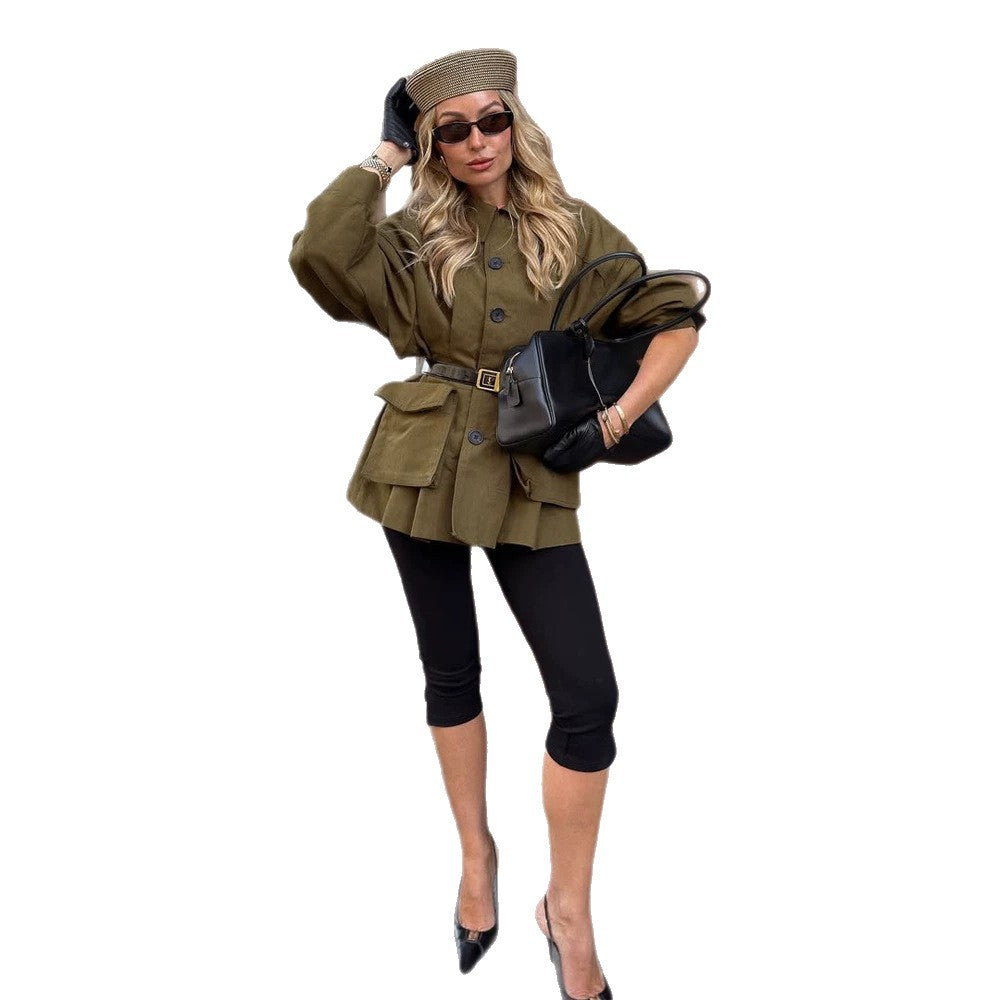 Women’s short utility jacket with balloon sleeves & patch flap pockets EVA-US