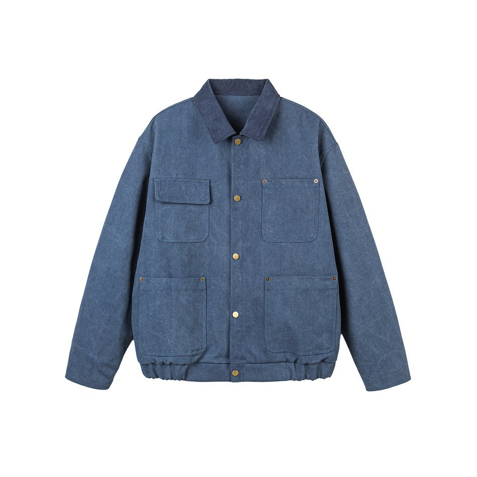 Unisex Short Cut Canvas Field Jacket with Cord Collar and Four Patch Pockets EVA-US