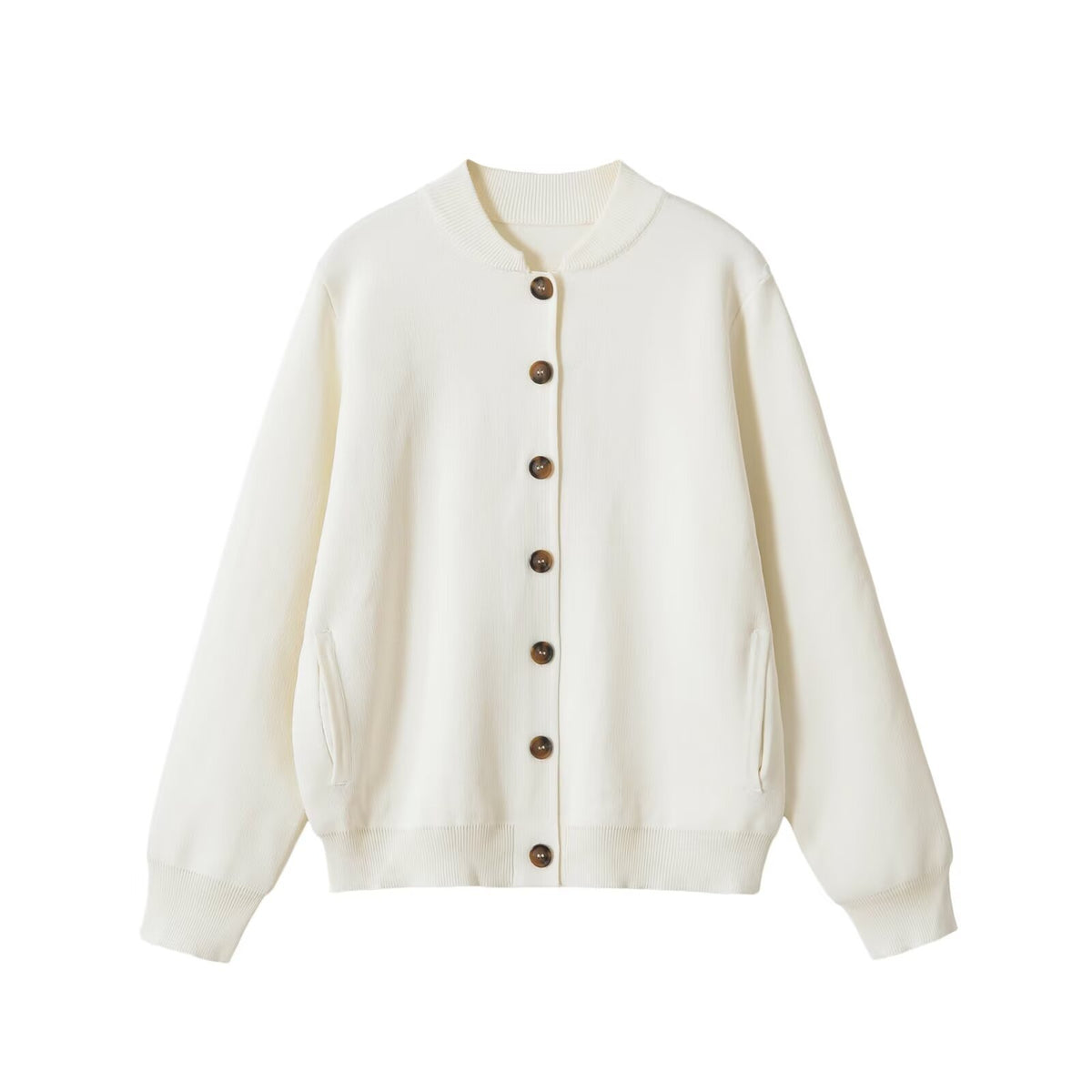 Women's loose-fitting bomber-style cardigan with button placket and ribbed cuffs EVA-US