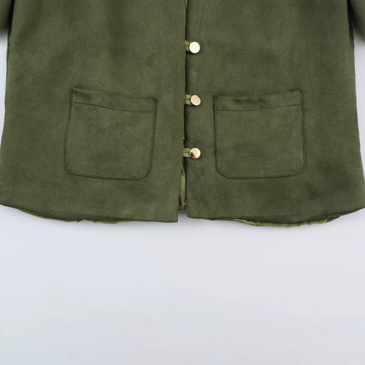 Women's short jacket in Mandarin style made of suede look with patch pockets and decorative buttons EVA-US