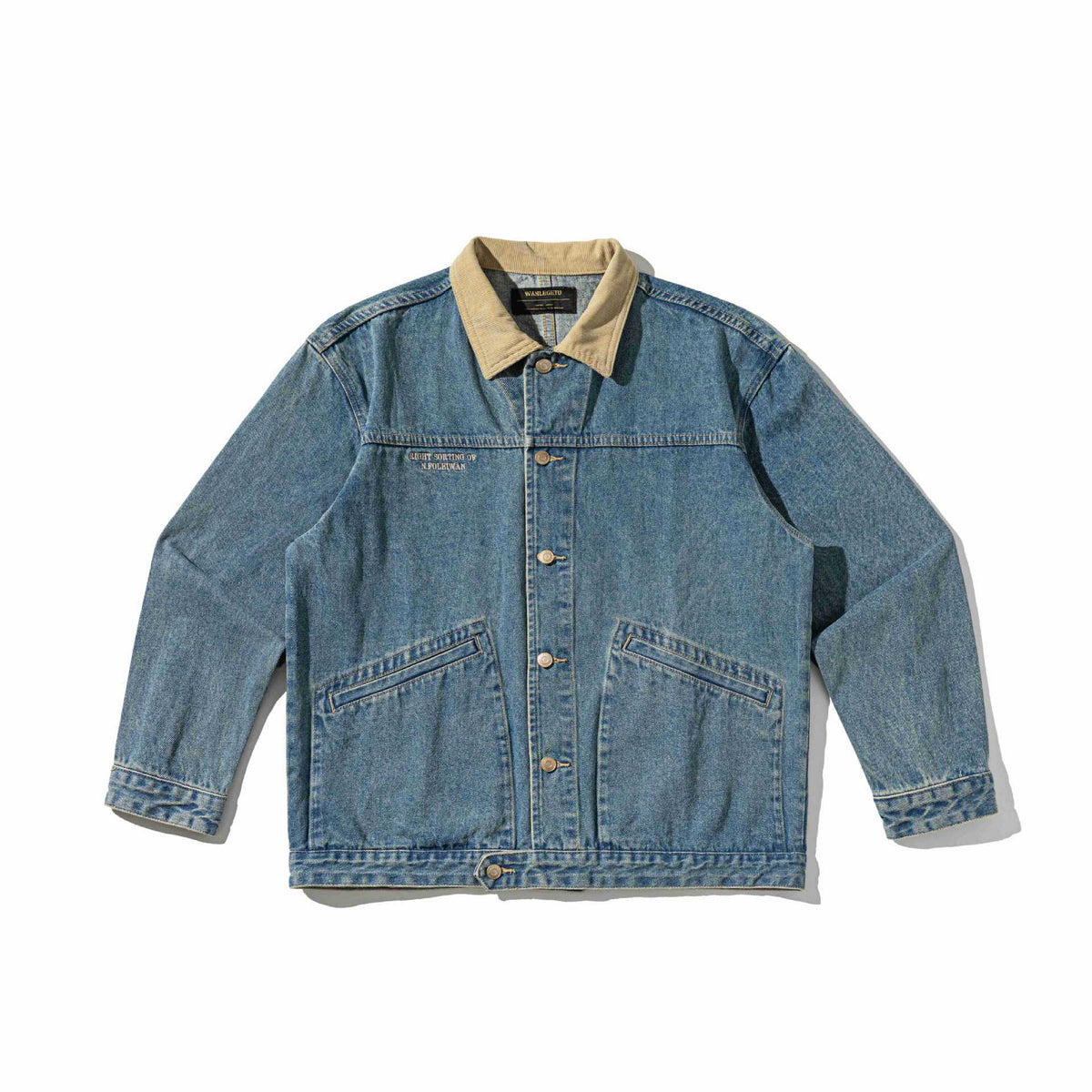 Unisex Boxy Denim Blouson Jacket with Cord Collar and Utility Pockets EVA-US