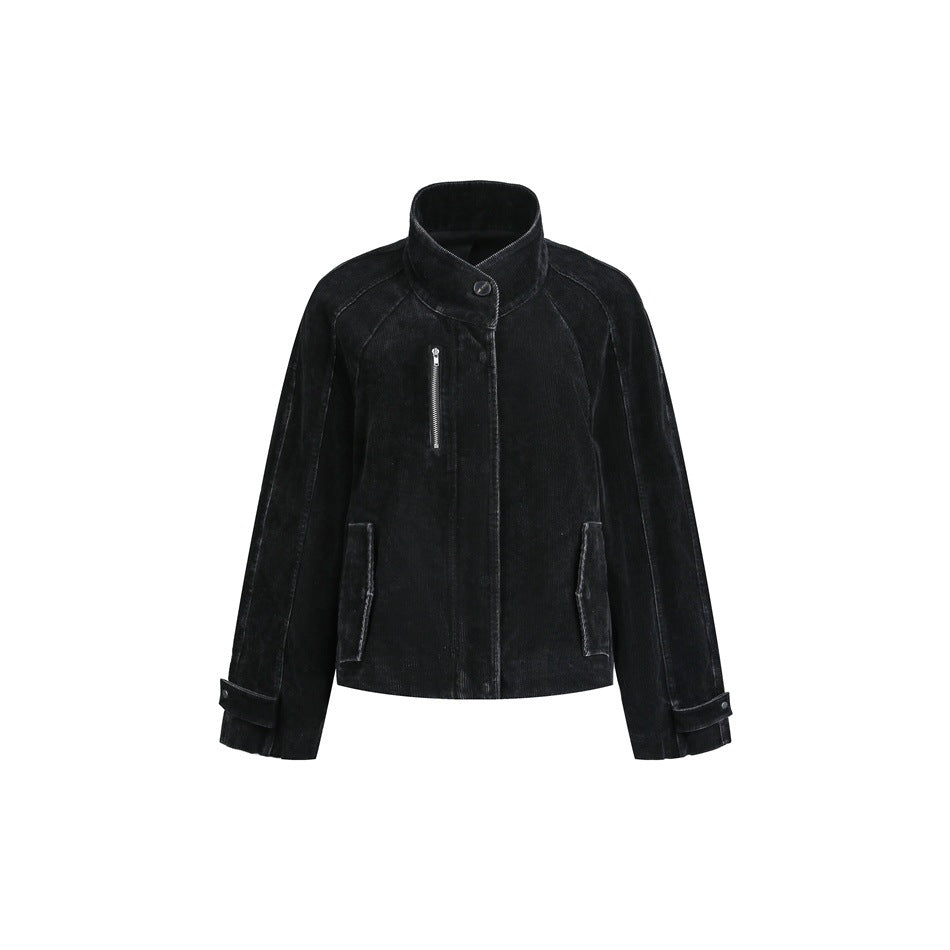 Women's short cord jacket in boxy cut with stand-up collar, zip chest pocket and adjustable cuffs EVA-US