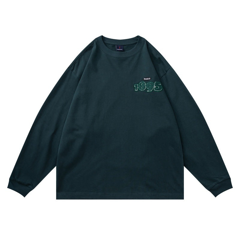 Unisex Oversize-Longsleeve shirt made of cotton blend with ribbed round neckline and subtle chest application EVA-US