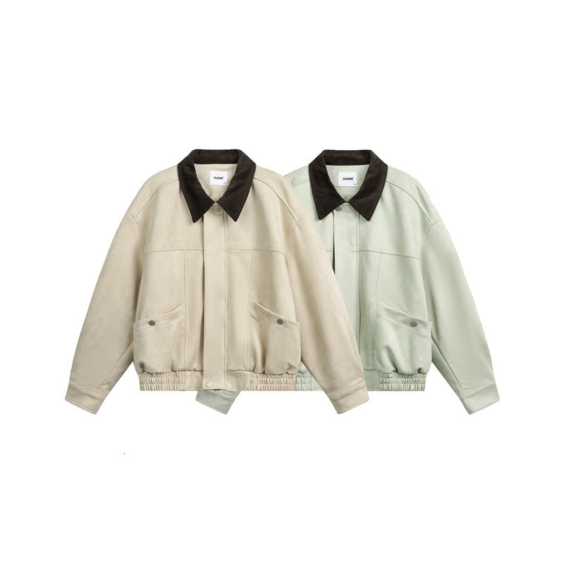 Unisex Short Cropped Boxy Blouson Jacket with Cord Collar and Elastic Waist EVA-US