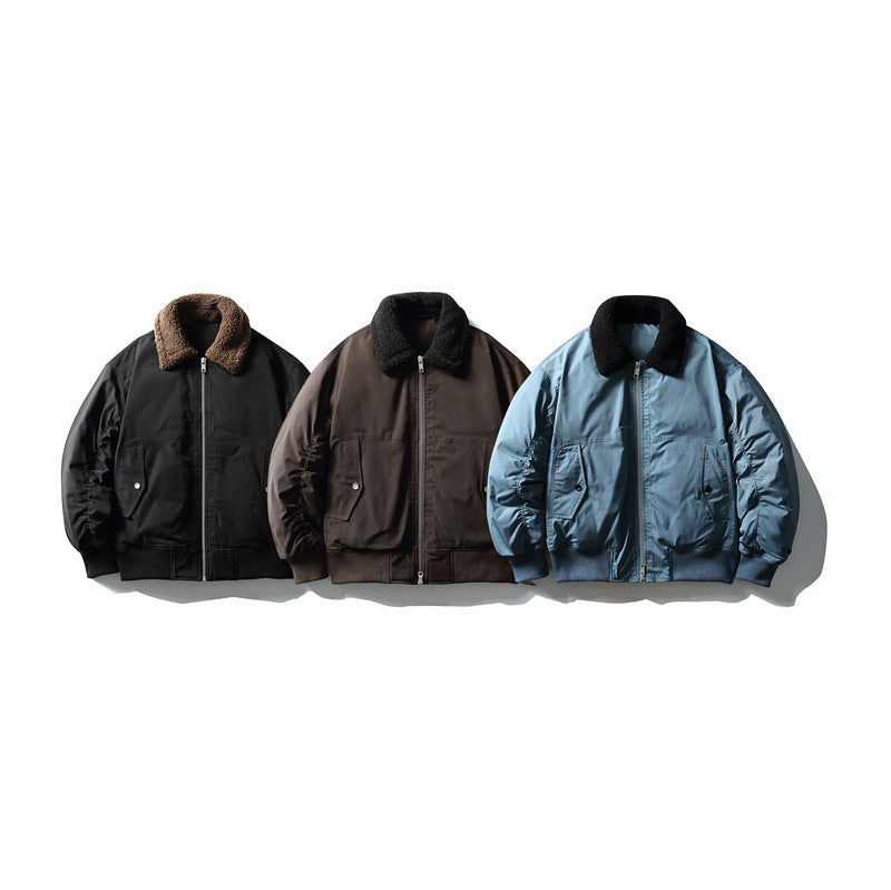 Men's Padded Pilot Bomber with Teddy Collar, Two-way Zipper and Flap Pockets EVA-US