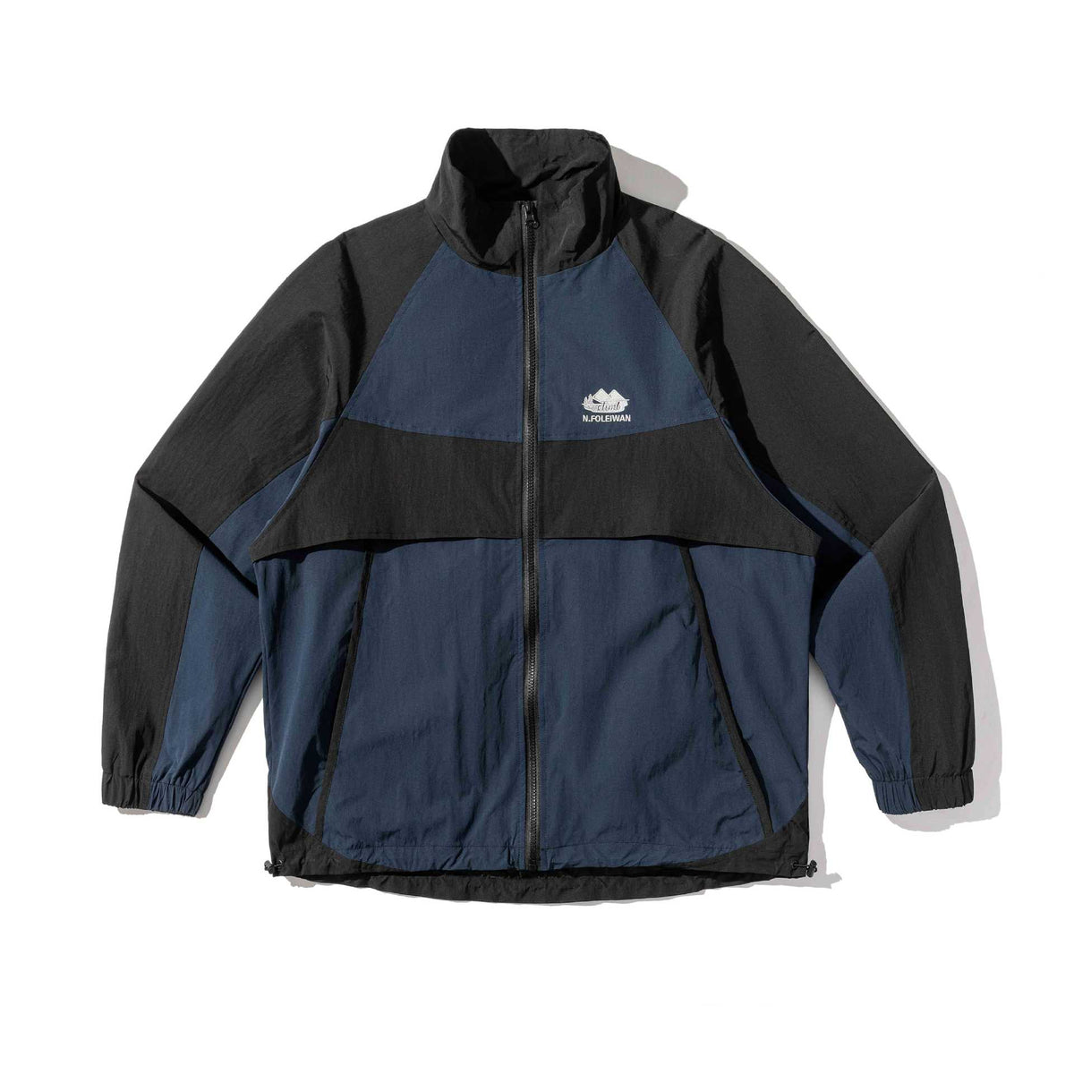 Unisex Lightweight Colorblock Windbreaker in Boxy Cut with High Stand-Up Collar and Drawstring Hem EVA-US