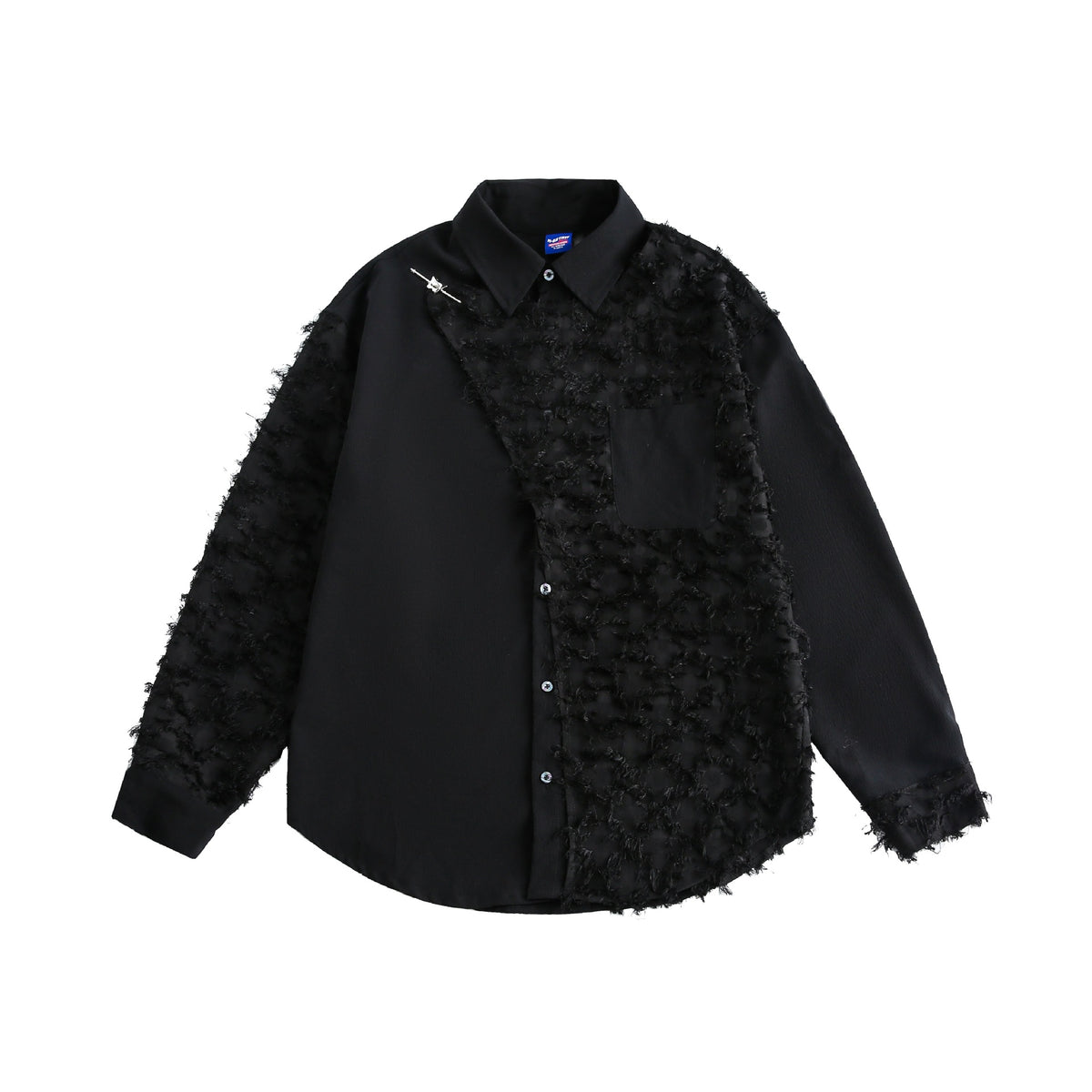 Ladies' blouse overshirt with fluffy fringe texture and Kent collar EVA-US