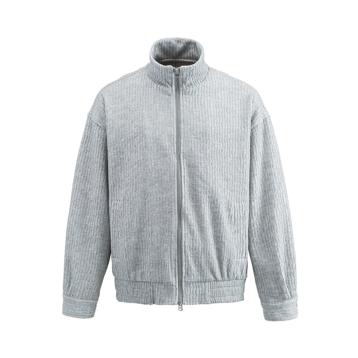 Men's Structured Boxy Jacket with Stand-Up Collar and Two-Way Zipper EVA-US