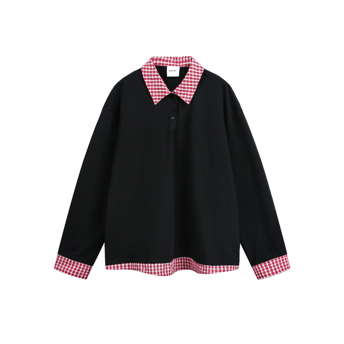 Unisex Loose-fitting sweatshirt with plaid collar and hem insert EVA-US
