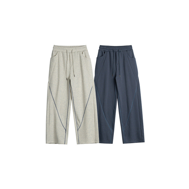 Women's Wide Culotte Jogging Pants with Elastic Waistband, Drawstring, and Decorative Contrast Seams EVA-US
