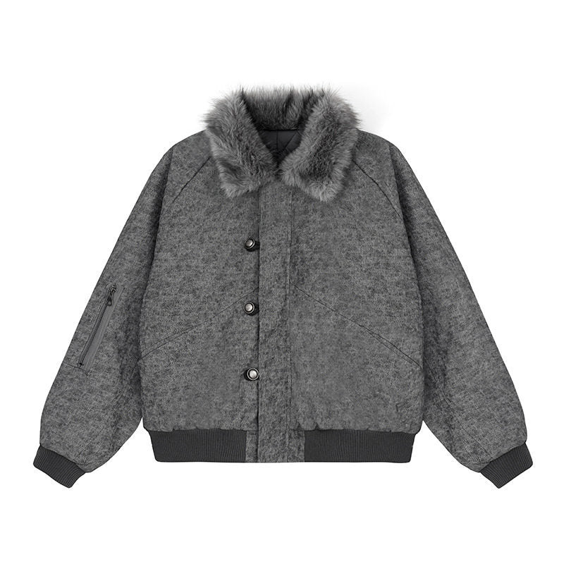 Women's padded bomber jacket with faux fur collar, oversized silhouette and sleeve zipper pocket EVA-US