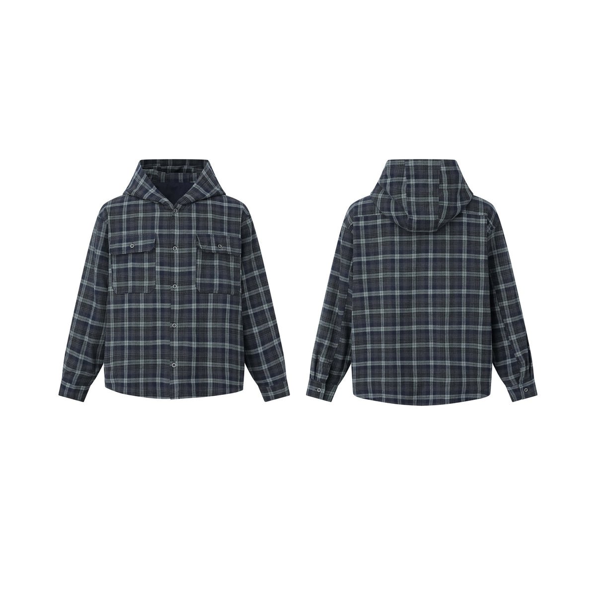 Men's check overshirt with hood, padded shirt jacket and patch pockets EVA-US