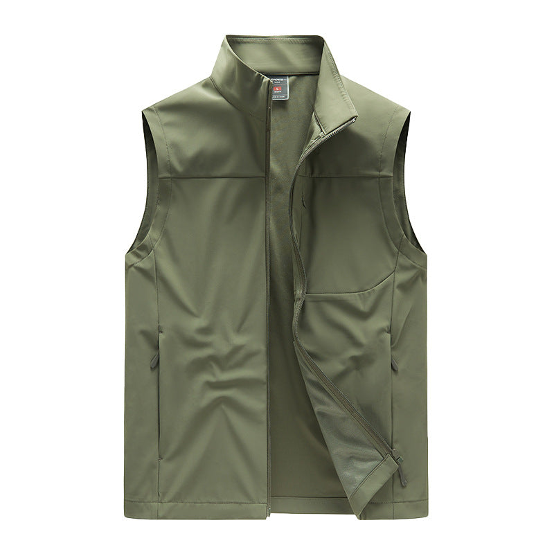 Men's softshell vest with windproof membrane, high collar and concealed zipper EVA-US