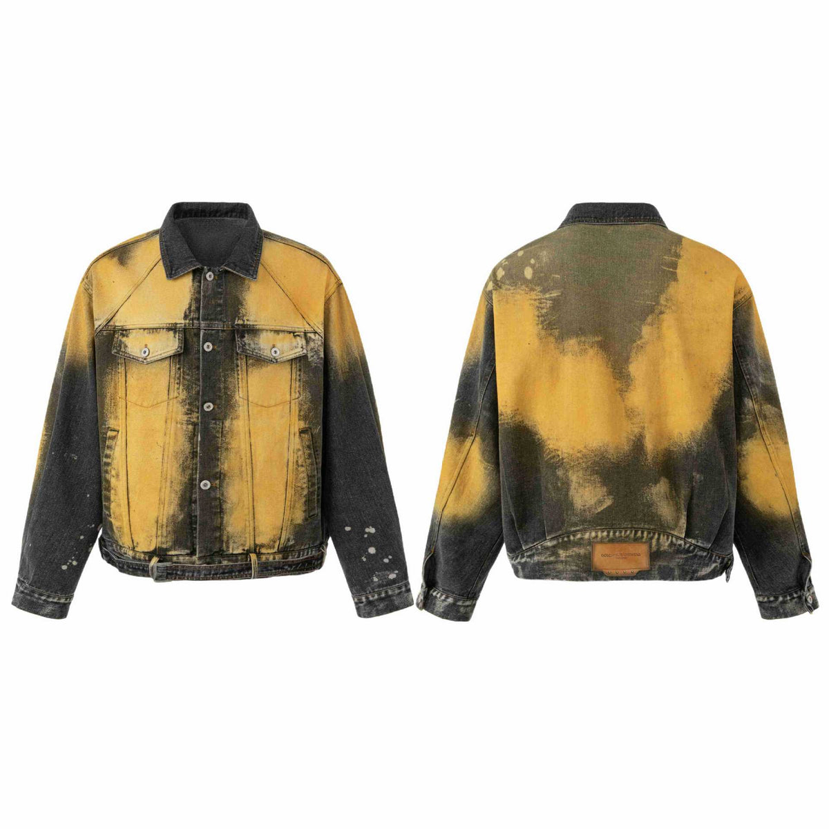 Men's Oversized Denim Jacket Vintage Washed with Splatter Effect and Adjustable Waist EVA-US