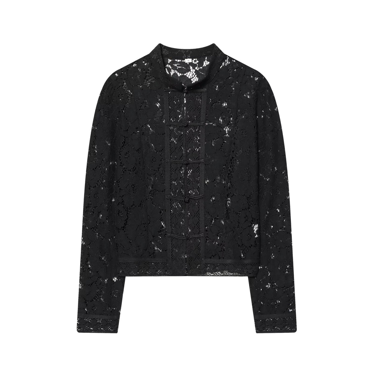 Women's lace jacket with mandarin collar and decorative frog closures EVA-US