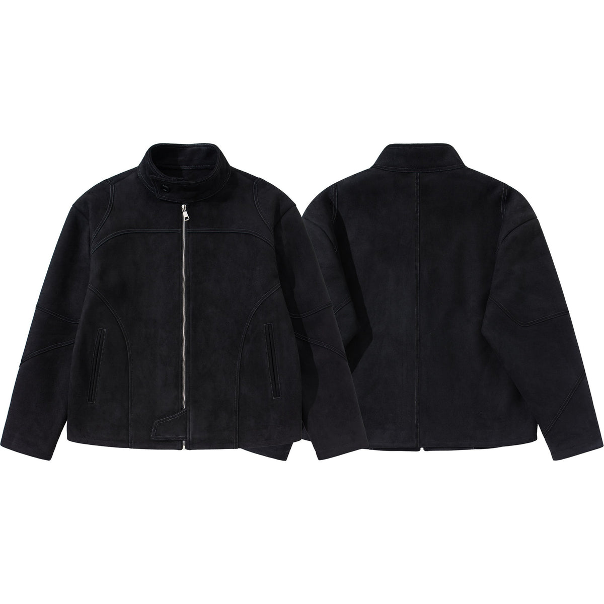 Men's short jacket in suede leather look with stand-up collar and distinctive dividing seam EVA-US