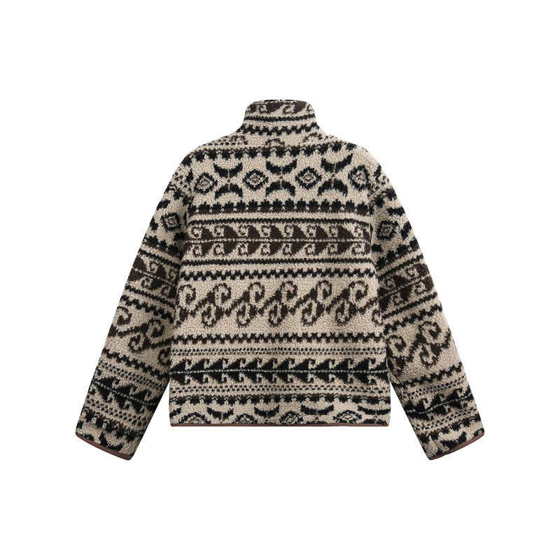 Unisex Short cut teddy fleece jacket with standing collar and Norwegian structure EVA-US