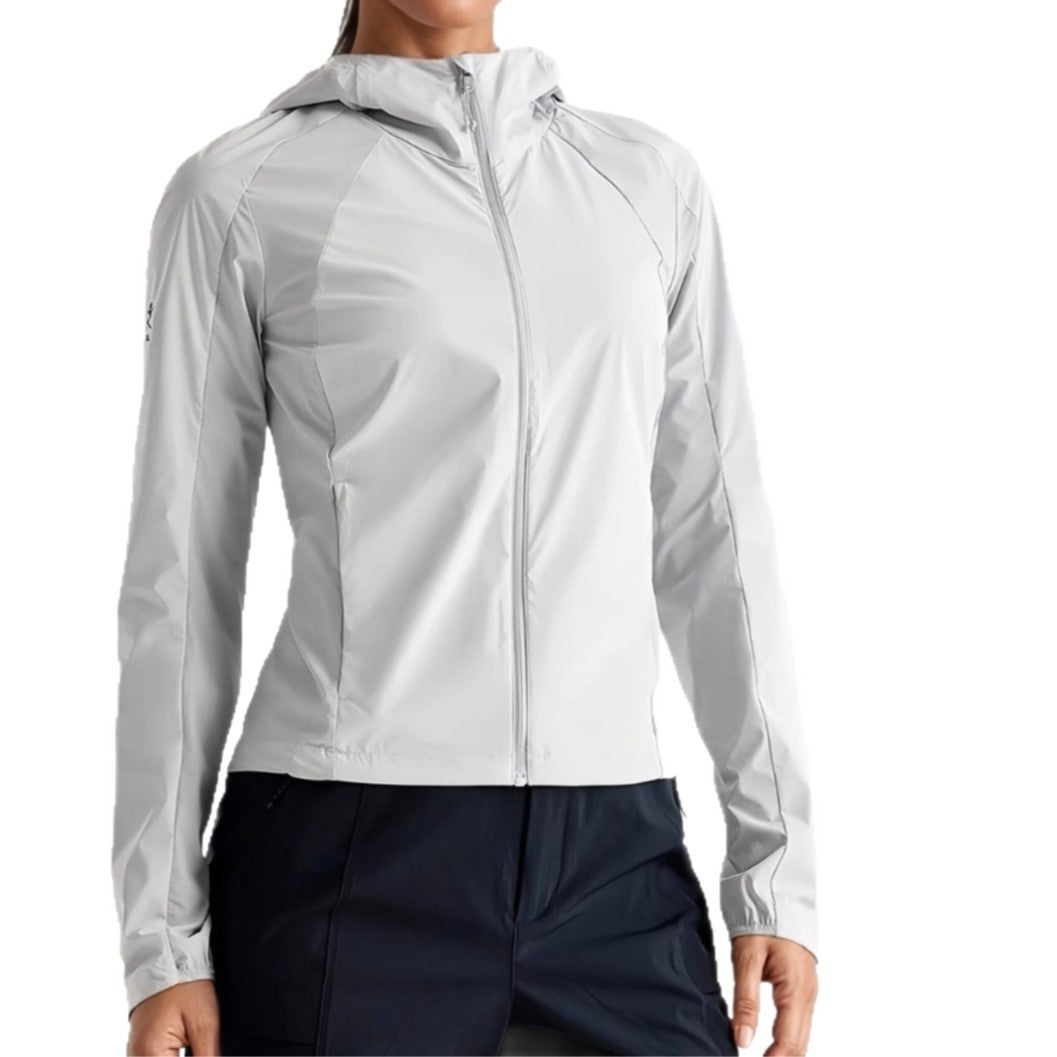 Women's Lightweight Hooded Wind Jacket with Zipper and Adjustable Hem EVA-US