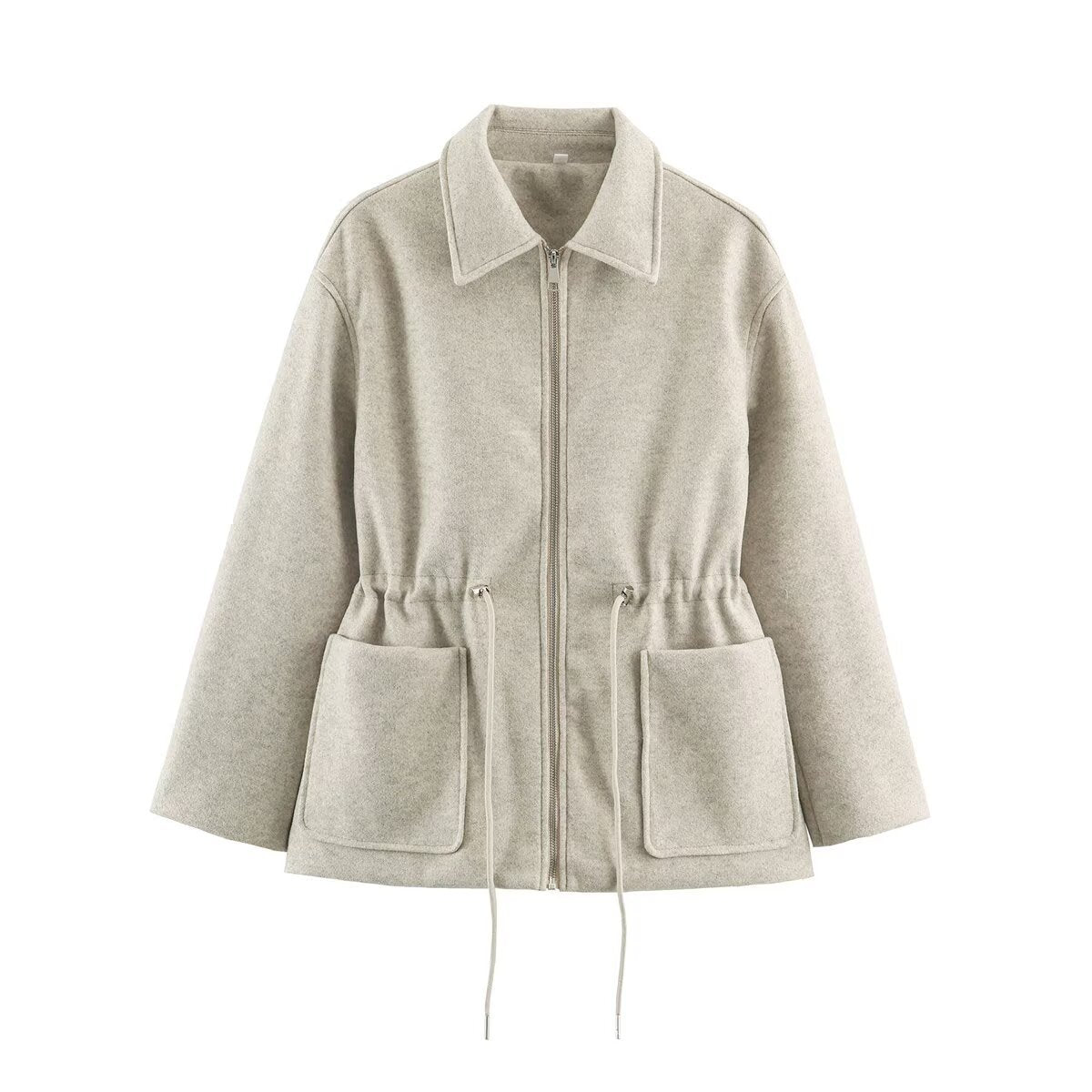 Women's short jacket made of wool blend with drawstring waist and patch pockets EVA-US