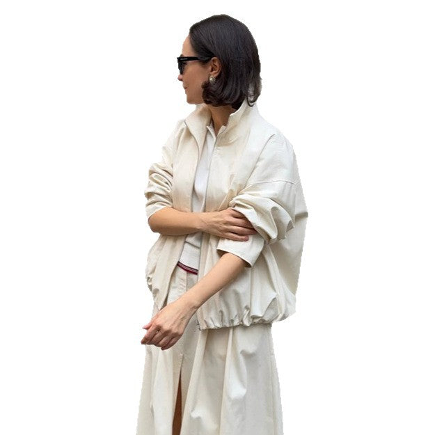 Women's Oversize Cropped Blouson with drawstring and flowing maxi skirt with side slit EVA-US