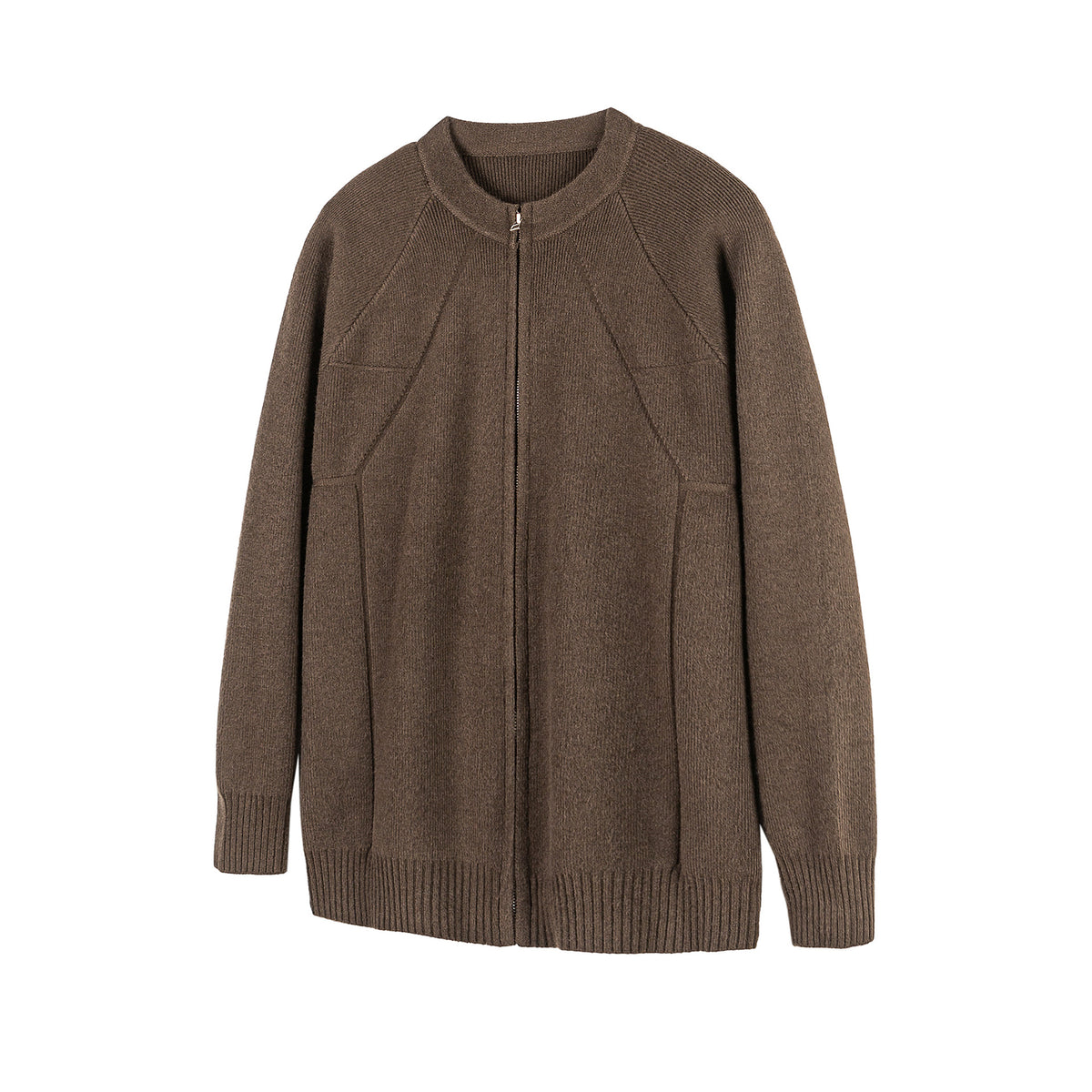 Unisex Boxy Knit Zip Jacket with Zipper and Structured Seam EVA-US