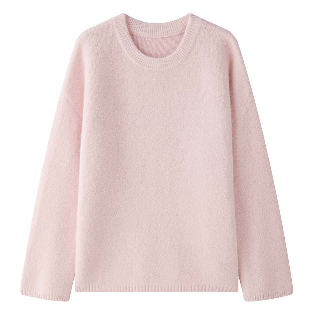 Women Soft Oversize Knit Sweater with Round Neckline EVA-US