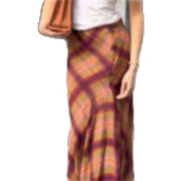 Women's Flowing Checked Maxi Skirt with Fitted Trumpet Silhouette EVA-US