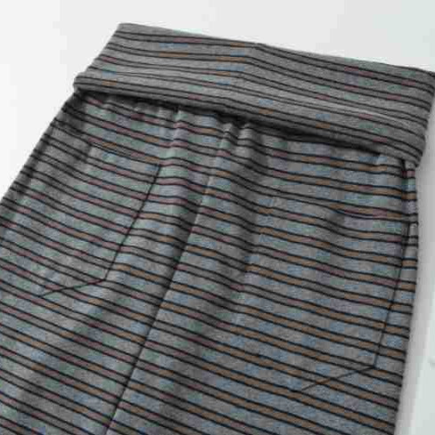 Women's Striped Midi Skirt made of Stretch Jersey with High Waistband and Drawstring EVA-US