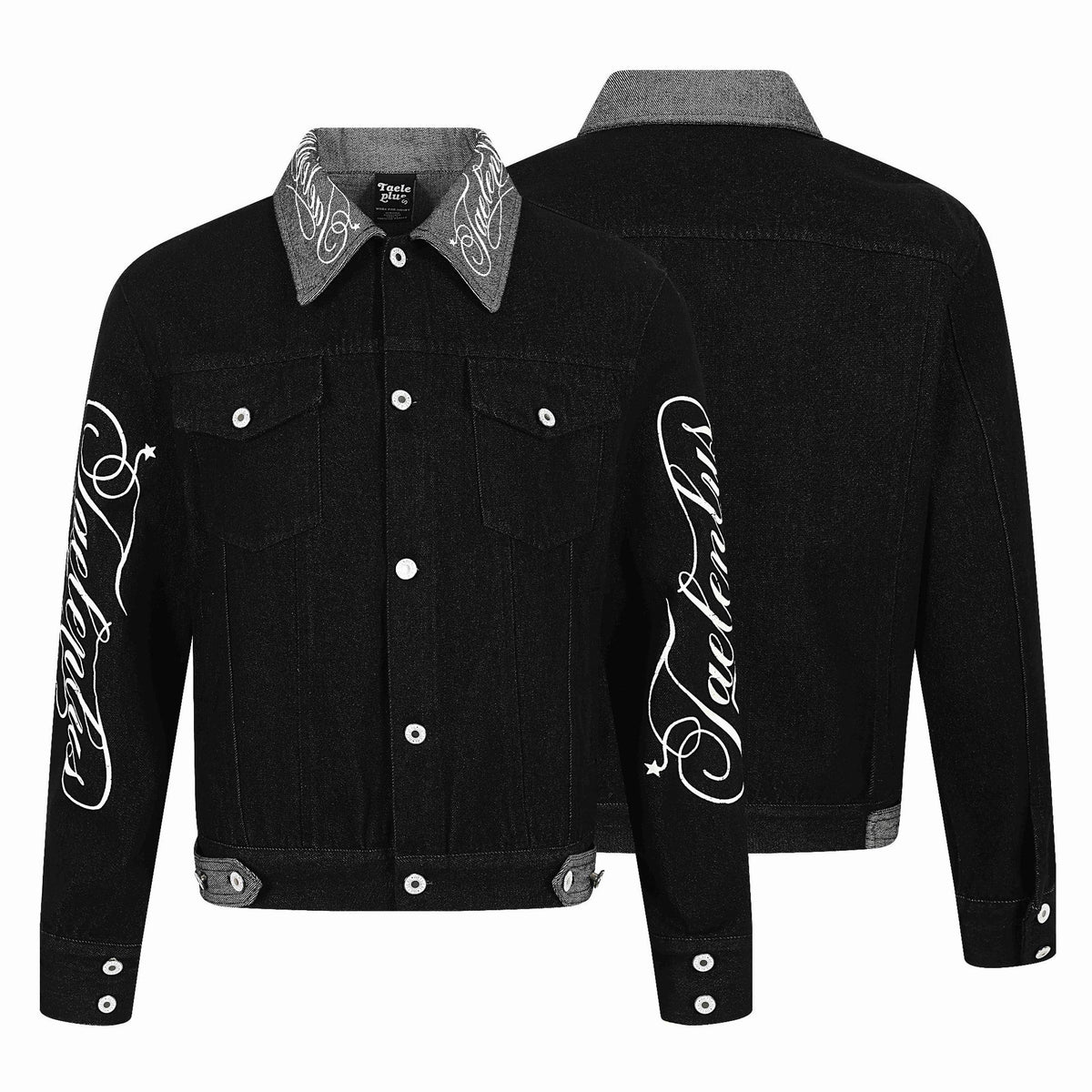 Men's denim blouson jacket with contrast collar and graphic sleeve prints EVA-US